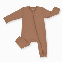 Toffee Brown Bambus-Schlafoverall & Strampler mit Reißverschluss